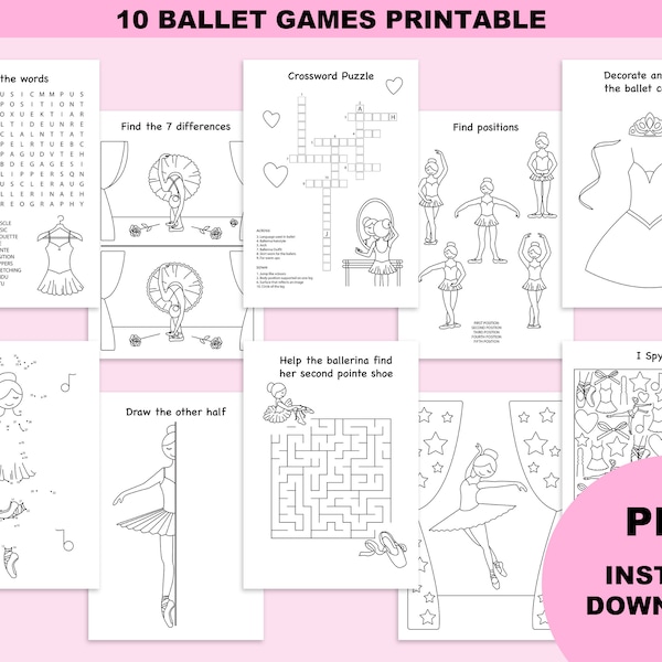 Ballerina party activity, dance birthday favors, birthday activity sheets, activity book download, ballerina party favors, digital download