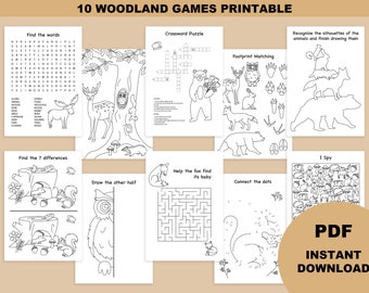 Woodland party favor birthday, coloring book favor download, woodland animals, woodland coloring book for kids printable, woodland party PDF