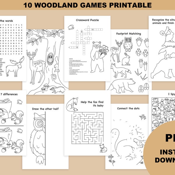 Woodland party favor birthday, coloring book favor download, woodland animals, woodland coloring book for kids printable, woodland party PDF