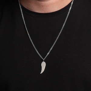 Engraved Silver Angel Wing Necklace For Men, Angel Wing Necklace, Mens Silver Necklace - Man Necklace - Necklace for Men