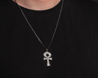 Collar Ankh para Hombres - Collar Ankh para Hombres Plata de Ley - ANKH Amuleto Cadena - Cruz Ankh - Collar Hombre - Collar para Hombres