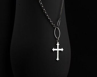 Sterling Silver Cross Necklace, Sleek Design (Custom Engraving Available)