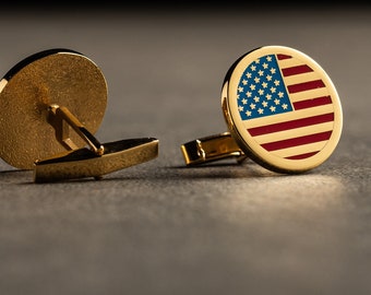 American Flag Cufflinks - Sterling Silver USA Flag