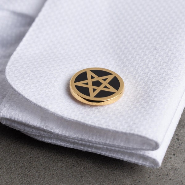 Pentagram Cuff Links - Pagan Cufflinks - Gold Pentagram Cuff Links - Custom Cufflinks - Gifts for Dad - Christmas Gift for Him