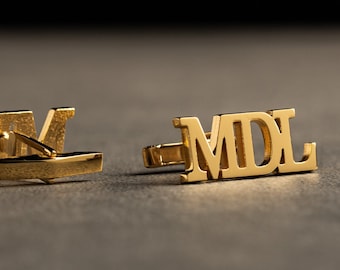 Gold Cufflinks - Personalized Name Cufflinks - Customized Cufflinks - Groom Wedding Cufflinks - Groomsmen Gift - Sterling Cufflinks