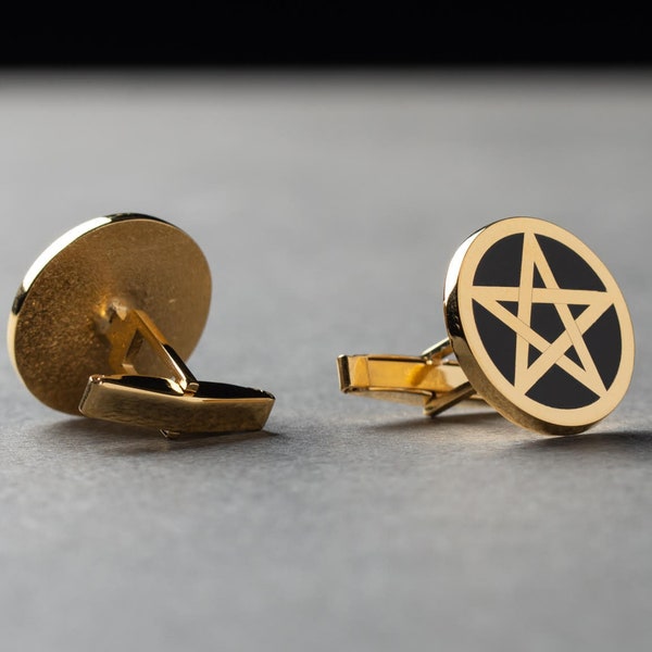 Pentagram Cuff Links - Pagan Cufflinks - Gold Pentagram Cuff Links - Custom Cufflinks - Gifts for Dad - Christmas Gift for Him