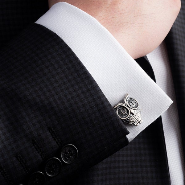 Owl Cufflinks - Handcrafted 925 Sterling Silver Owl Cufflinks for Men