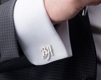 Personalisierte Manschettenknöpfe mit Namen - Personalisierte Hochzeit Manschettenknöpfe - Geschenk für Bräutigam & Groomsmen - Manschettenknöpfe mit Monogramm - Sterling Silber Accessoire