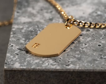 Personalized Sterling Silver Dog Tag Necklace Men Engraved Initial Bar Pendant Father's Day Gift