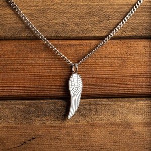 Engraved Silver Angel Wing Necklace For Men, Angel Wing Necklace, Mens Silver Necklace - Man Necklace - Necklace for Men