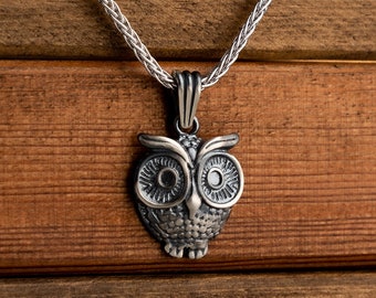 Owl Handmade Silver Mens Necklace - Owl Necklace - Owl Pendant - Mens Silver Necklace - Man Necklace - Necklace for Men