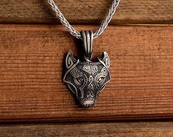 Norse Wolf Pendant - Mythology-Inspired Sterling Silver Necklace - Handcrafted Men's Wolf Charm - Viking Style Accessory