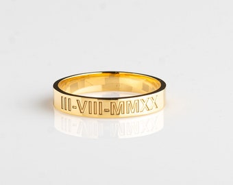 Solid Gold Men&#39;s Personalized Ring - Mens Ring 8K, 14K Gold - Customizable Ring - Mens Ring Personalized - Custom Message Ring, Promise Ring
