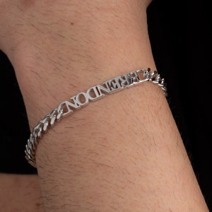Pulsera personalizada de plata de ley 925 • Regalo para él • Pulsera de identificación • Pulseras con nombre personalizado • Pulsera de identificación para hombre • REGALO PARA EL PADRE