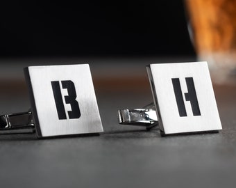 Personalized Silver Initial Cufflinks - Custom 925 Sterling Engraved Wedding Cufflinks - Unique Groom's Bespoke Accessory, Father's Day Gift