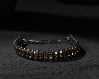 Hematite Bracelet: Oxidized Sterling Silver, Men's Stone Jewelry