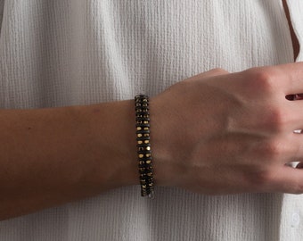 Hematite Bead Bracelet: Oxidized Sterling Silver Clasp, Adjustable Men's Jewelry