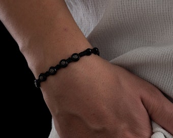 Adjustable Hematite Stone Bracelet - Men's Paracord Band with Silver Slider - Versatile & Durable Wrist Accessory