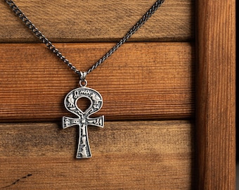 Ankh Necklace for Men - Ankh Necklace for Men Sterling Silver - ANKH Amulet Curb Chain - Ankh Cross - Man Necklace - Necklace for Men