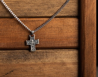 Men&#39;s Cross Necklace - Customized Cross Necklace - Custom Fathers Day Gift - Personalized Engraved Cross Necklace