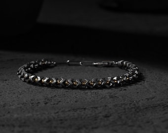 Elegante braccialetto da uomo in pietra ematite - Chiusura premium in argento, vestibilità regolabile