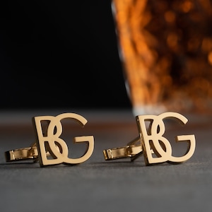 Gemelos iniciales de plata de ley - Gemelos con nombre personalizado - Regalos para novios y padrinos de boda - Accesorios de boda elegantes, regalo único para él