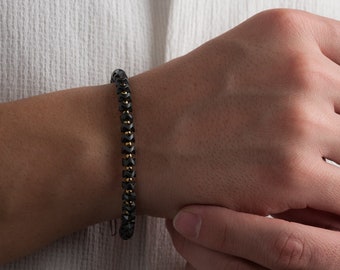 Elegant Hematite Bracelet with Sterling Silver Clasp - Men's Fashion Accessory