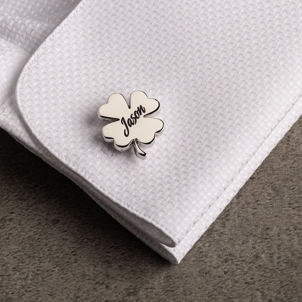 Four Leaf Clover Cufflinks - Personalised Engraved Initial Cufflinks - Customized Cufflinks - Groom Wedding Cufflinks - Wedding Gift
