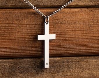 Personalized Spiritual Protection Cross Necklace, Minimalist Sterling Silver Jewelry, Mens Handmade Charm