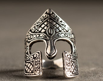 Spartan Helmet Ring - 925 Sterling Silver Oxidized Roman Helmet Ring - Silver Rings for Men - Gladiator Ring -