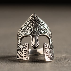 Oxidized Sterling Silver Spartan Helmet Ring - Handmade Gladiator Ring