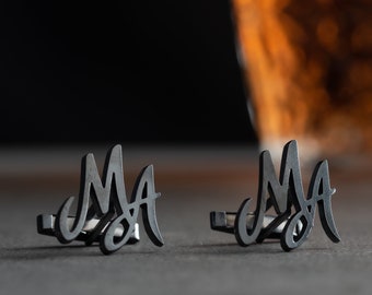 Boutons de manchette monogramme : argent sterling, cadeau de marié personnalisé, souvenir de mariage, accessoire de fête nuptiale fabriqué à la main