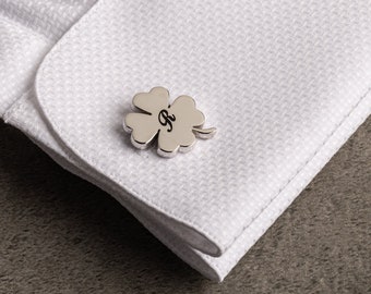 Four Leaf Clover Cufflinks - Personalised Engraved Initial Cufflinks - Customized Cufflinks - Groom Wedding Cufflinks - Wedding Gift