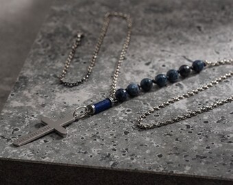 Croce Ciondolo Con Turchese, Lapislazzuli & Coral Gemme -solido Argento