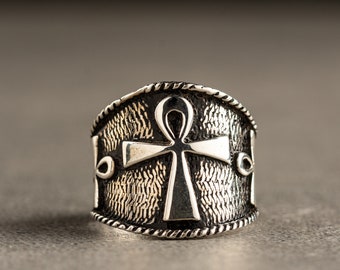 Ankh (Eternal Life) - Egyptian Cuff Ring - Key of Life Silver Ring - Ankh - Ancient Egypt - Silver Rings for Men