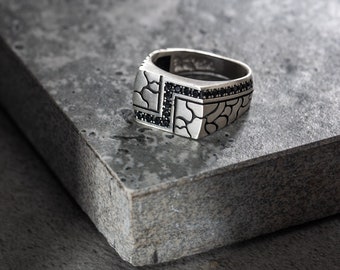 Men's Sterling Silver Ring, Zircon Accent (Modern Statement Band)