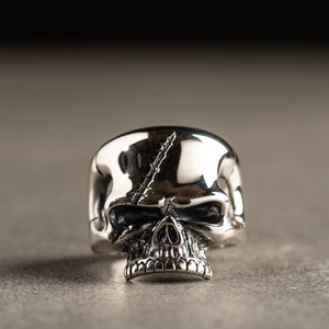 Skull Ring- 925 Sterling Silver Oxidized Skull Ring - Silver Rings for Men
