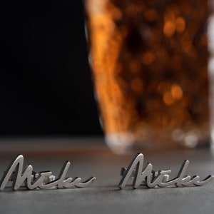 Gemelos de plata esterlina personalizados - Gemelos de nombre de iniciales personalizados - Gemelos de letras de hombres elegantes - Regalo único para él
