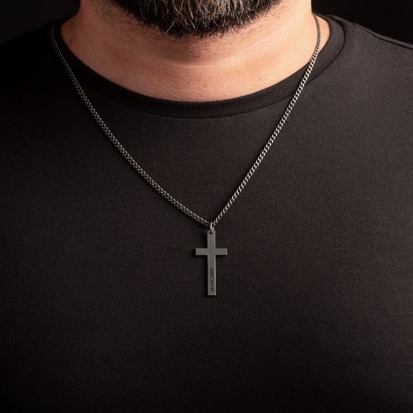 Personalisierte Kreuz-Halskette – Gold-Kreuz-Halskette für Herren – individuelles Vatertagsgeschenk – personalisierte Kreuz-Halskette mit Gravur