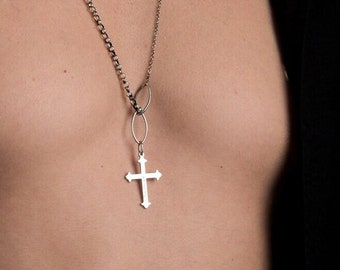 Cross Necklace: Minimalist Sterling Silver (Men's and Unisex Sizes)