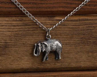 ELEPHANT Handmade Silver Mens Necklace - Elephant Pendant - Elephant Necklace - Mens Silver Necklace - Man Necklace - Necklace for Men