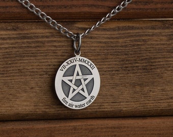 Engraved Custom Pentagram Necklace for Men - Customized Pentagram Necklace - Custom Fathers Day Gift - Personalized Engraved Necklace