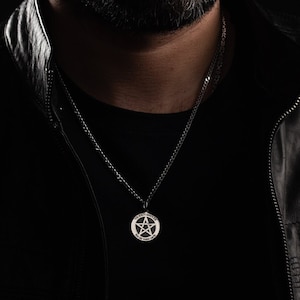 Collar de pentagrama personalizado grabado para hombres - Collar de pentagrama personalizado - Regalo personalizado del Día del Padre - Collar grabado personalizado