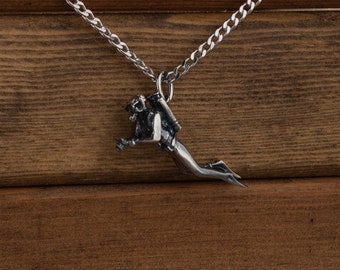 Handmade Sterling Silver Scuba Diver Necklace - Personalized Dive Jewelry
