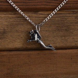 Scuba Diver Necklace - Handmade Silver Mens Necklace - DIVE Necklace - Mens Silver Necklace - Man Necklace - Necklace for Men