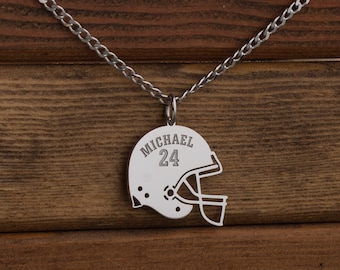 American Football Helm Halskette - Geschnitzte Namensnummer American Football - Personalisierte Halskette - Weihnachtsgeschenk