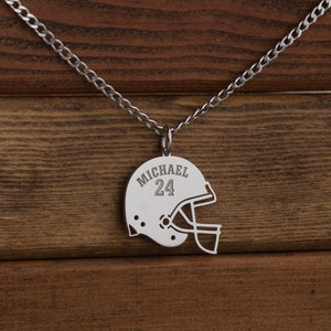 American Football Helmet Necklace Carved Custom Name Jersey Number American Football Customized Necklace Christmas gift zdjęcie 1