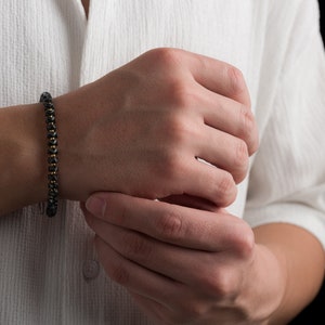 Stylish Hematite Stone Bracelet for Men Premium Silver Clasp, Adjustable Fit image 2