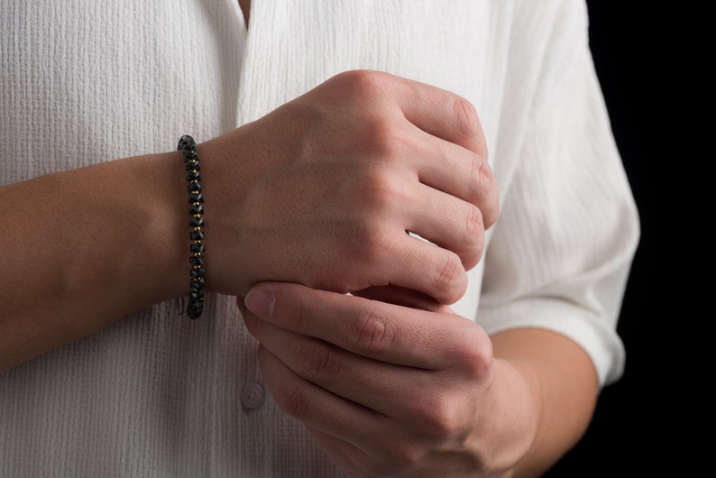 Stylish Hematite Stone Bracelet for Men Premium Silver Clasp, Adjustable Fit image 2