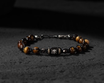 Men’s Premium Tiger&#39;s Eye Bracelet with Unique Silver Focal Piece - Gift for Him
